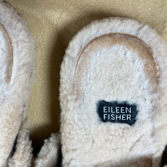 Eileen Fisher Womens Shearling Slip-On Sandals 7.5 Beige Strappy Fuzzy Soft - Picture 4 of 8